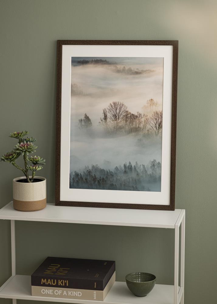 Moldura marrom madeira 55x80 cm - passe-partout Branco 45x70 cm