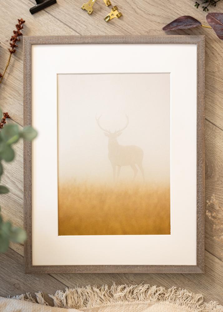 Moldura Ares Cinza 45x60 cm - passe-partout Branco 32x45 cm