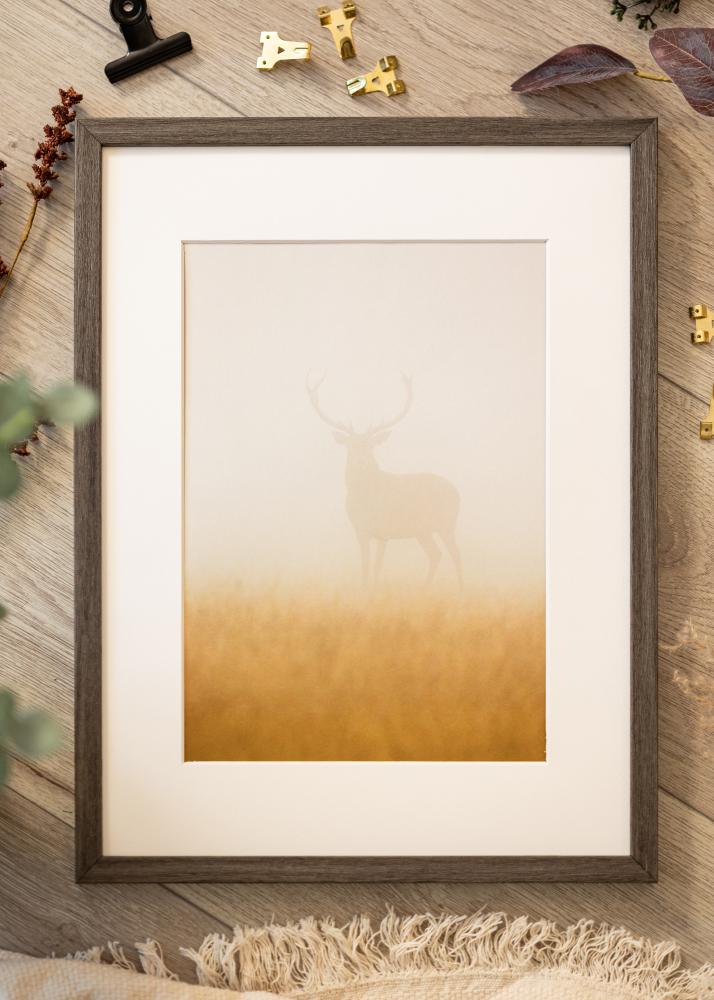 Moldura Ares Cinza Carvalho 50x65 cm - passe-partout Branco 15x22 inches