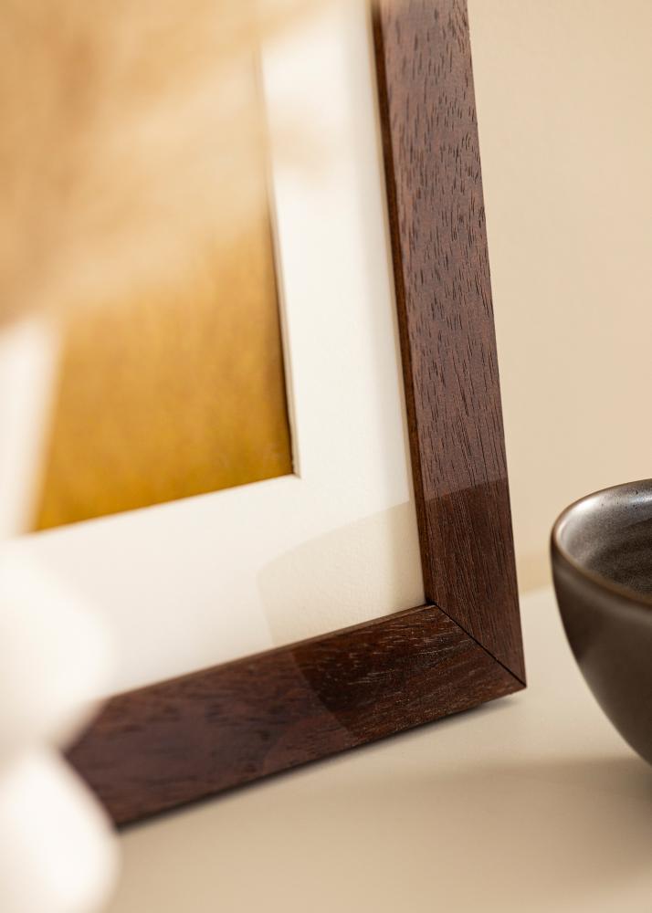 Moldura Juno Teak 30x40 cm - passe-partout Branco 18x27 cm