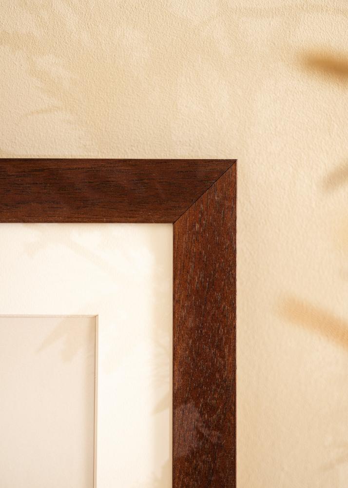 Moldura Juno Teak 30x40 cm - passe-partout Branco 18x27 cm