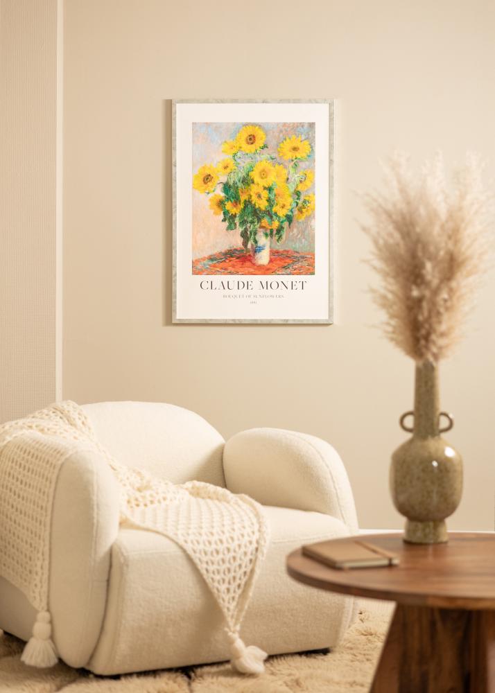 Moldura Ares Prata 50x50 cm - passe-partout Branco 39x39 cm