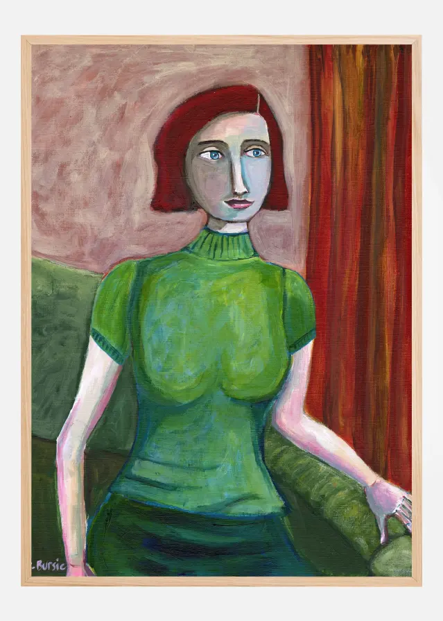 Vintage Red Head in Green Póster