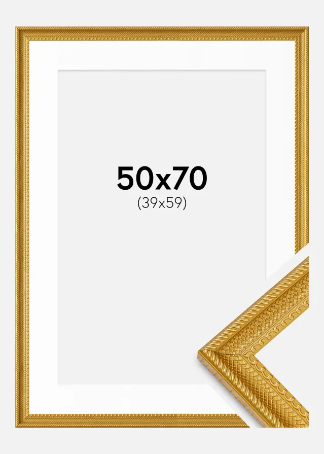 Moldura Lattice Ouro 50x70 cm - passe-partout Branco 40x60 cm