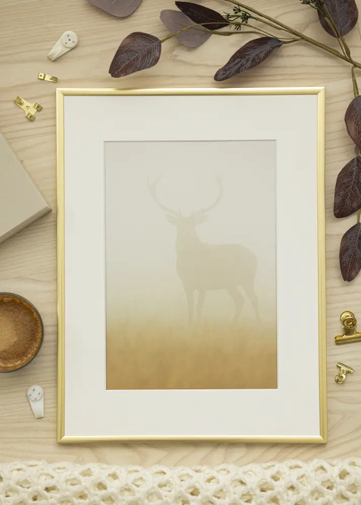 Moldura New Lifestyle Ouro 30x30 cm - passe-partout Branco 20x20 cm