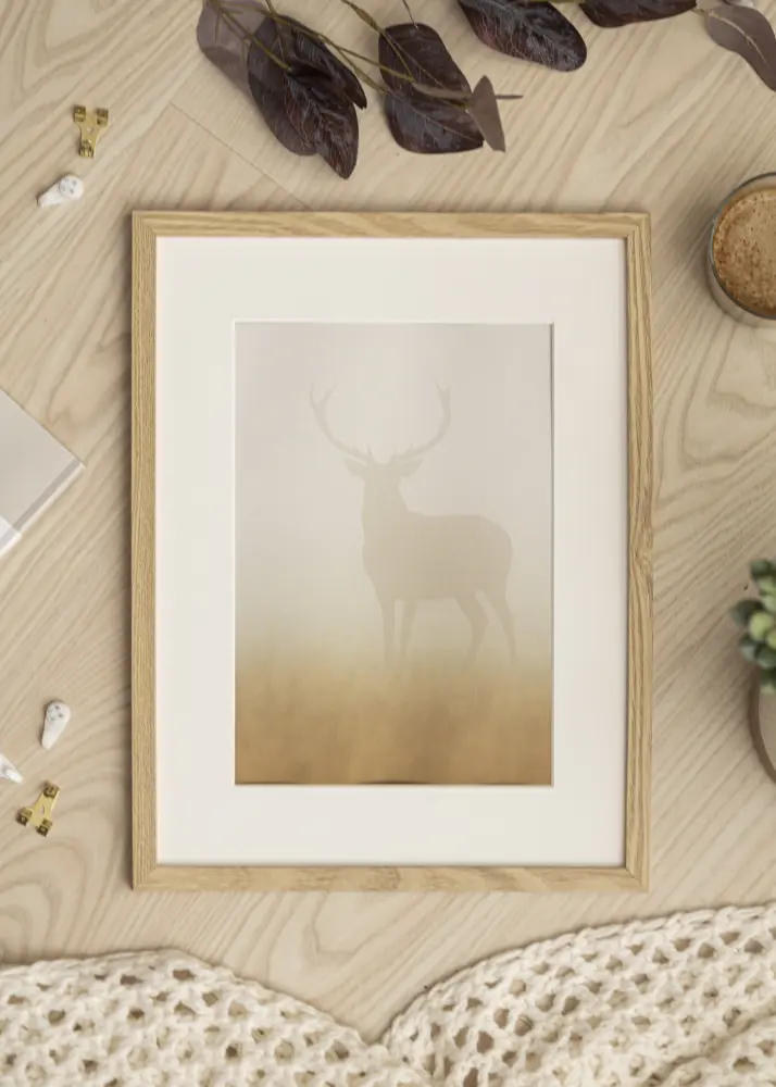 Moldura Trendy Carvalho 38x52 cm - passe-partout Branco 28x43 cm