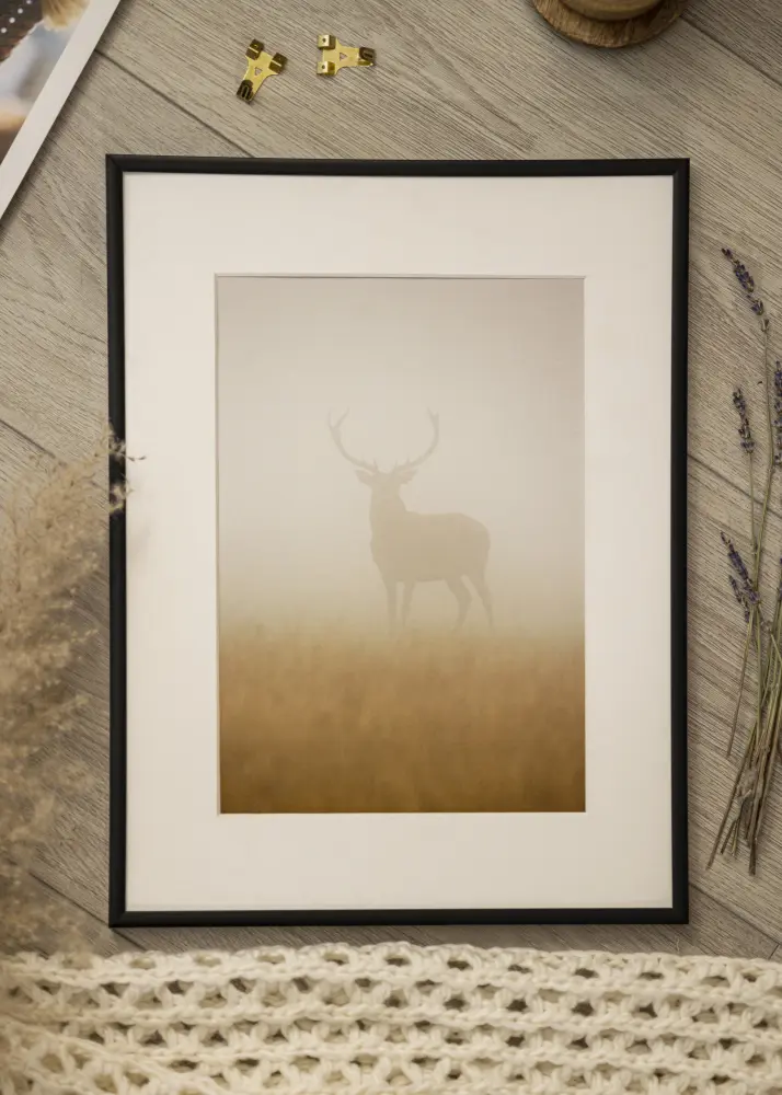 Moldura Scandi Preto Fosco 60x70 cm - passe-partout Branco B2 500x707 mm
