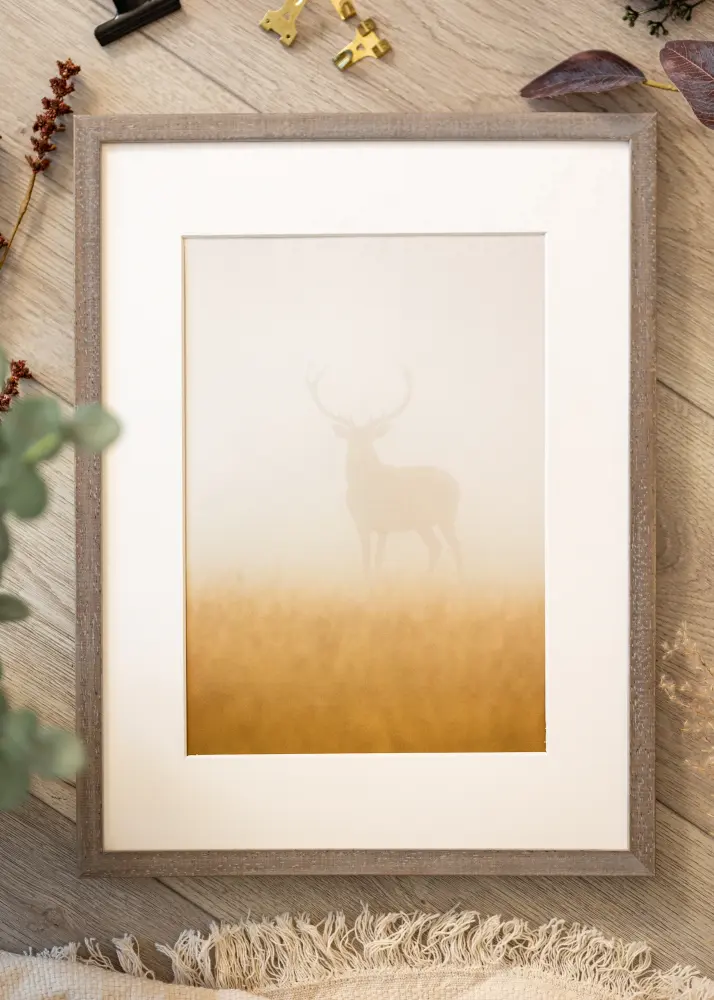 Moldura Ares Cinza 30x40 cm - passe-partout Branco 21x29,7 cm