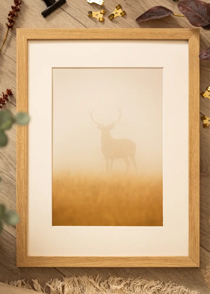 Moldura Hermes natural carvalho 42x59,4 cm - passe-partout Branco 25x38 cm