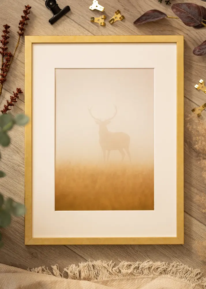 Moldura Ares Ouro 30x40 cm - passe-partout Branco 22x32 cm