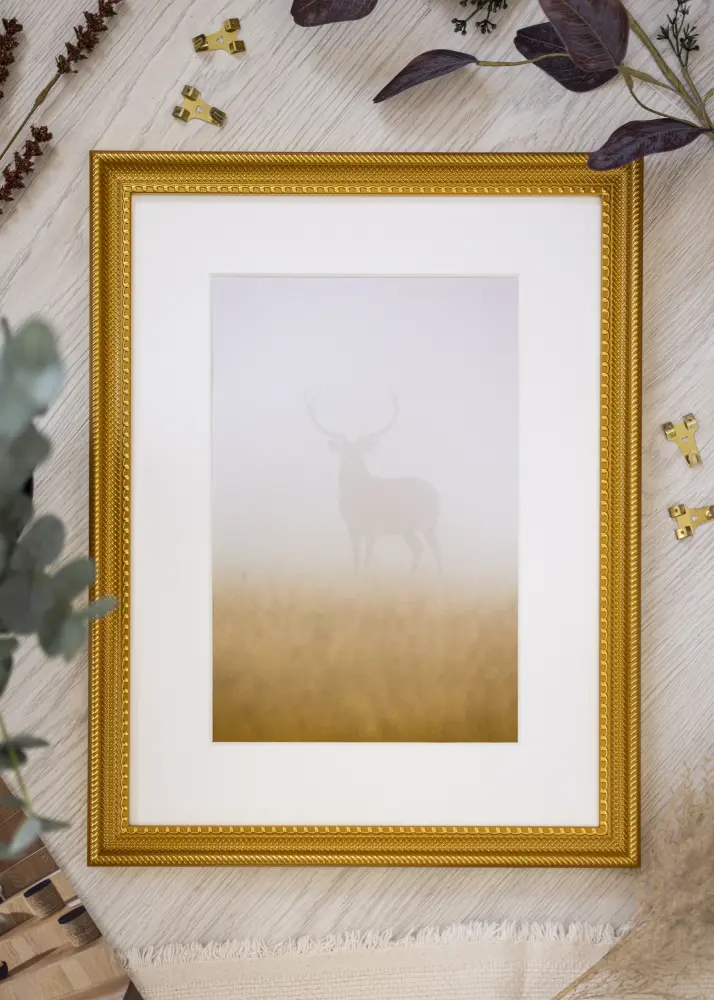 Moldura Lattice Ouro 40x50 cm - passe-partout Branco 29,7x42 cm