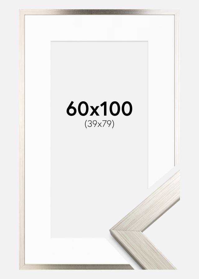 Moldura Silver Wood 60x100 cm - Passe-partout Branco 40x80 cm