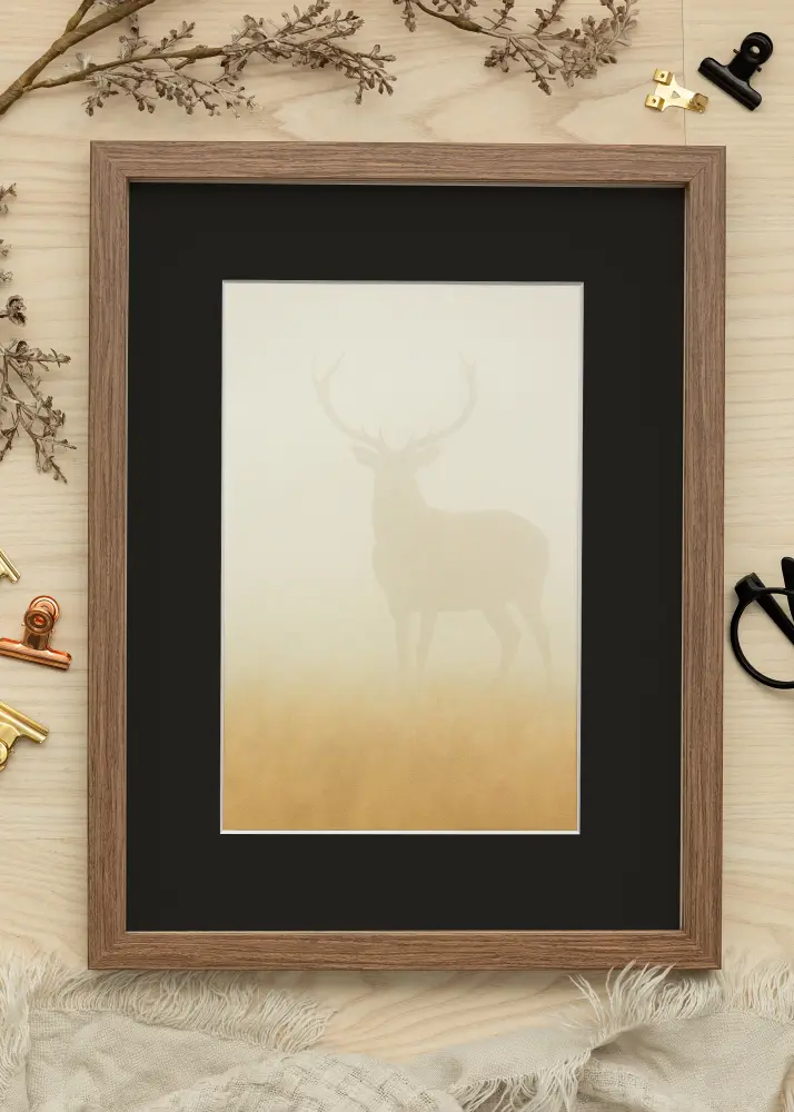 Moldura Fiorito Carvalho-escuro 50x70 cm - Passe-partout Preto 42x59,4 cm (A2)