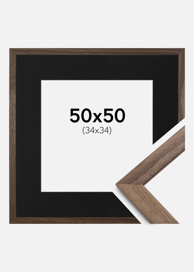 Moldura Stilren Nogueira 50x50 cm - Passe-partout Preto 35x35 cm