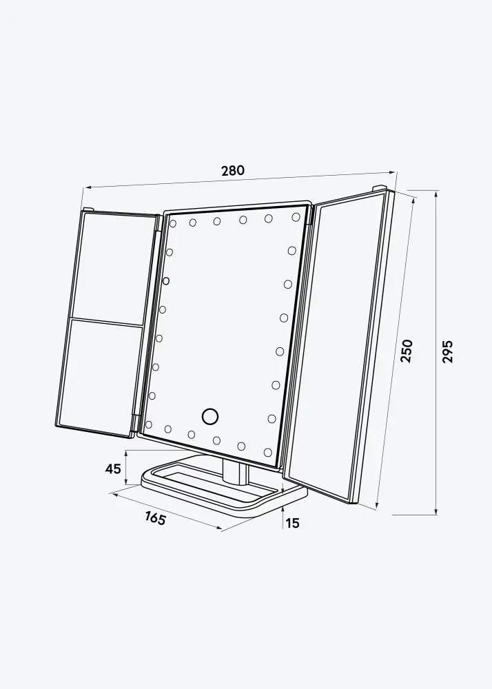 KAILA Espelho para toucador Tri-Fold Magnifying Ouro rosado 30x20 cm