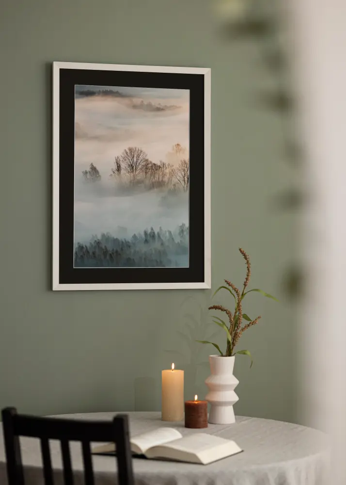 Moldura Fiorito Branco 40x50 cm - Passe-partout Preto 29,7x42 cm (A3)