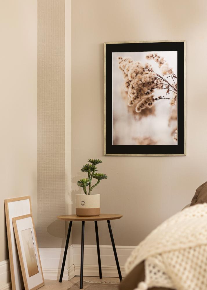 Moldura Galant Prateado 30x40 cm - Passe-partout Preto 18x27 cm