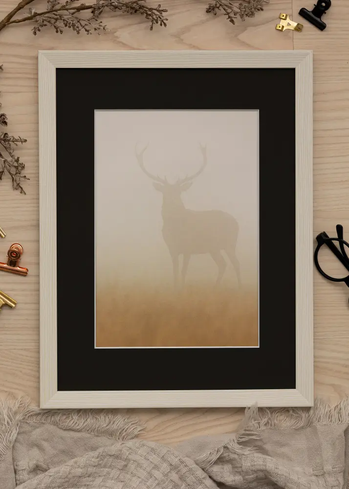 Moldura Fiorito Branco 40x50 cm - Passe-partout Preto 29,7x42 cm (A3)
