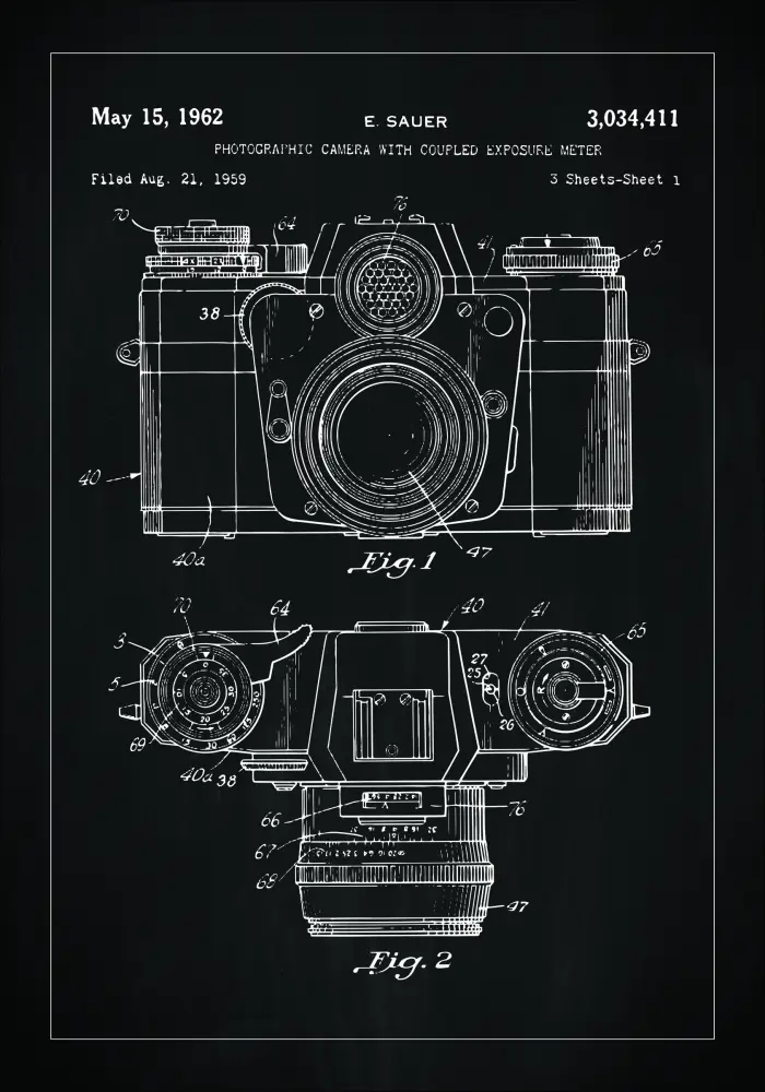 Desenho de patentes - Máquina fotográfica I - Preto Póster