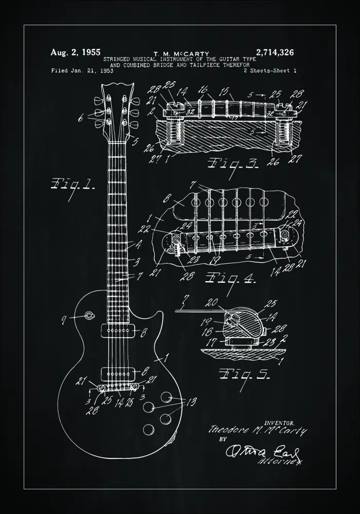 Desenho de patentes - Guitarra elétrica I - Preto Póster
