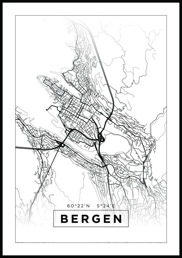 Mapa - Bergen - Cartaz Branco