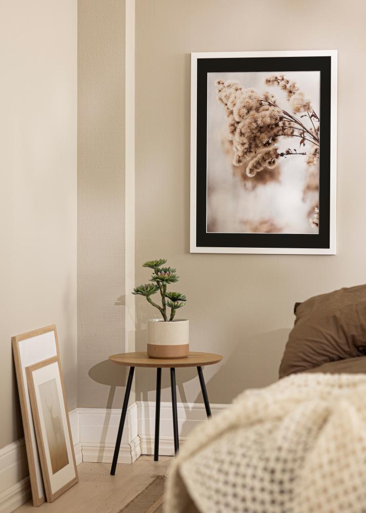 Moldura White Wood 50x100 cm - Passe-partout Preto 30x80 cm