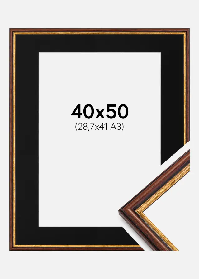 Moldura Horndal Castanho 40x50 cm - Passe-partout Preto 29,7x42 cm (A3)