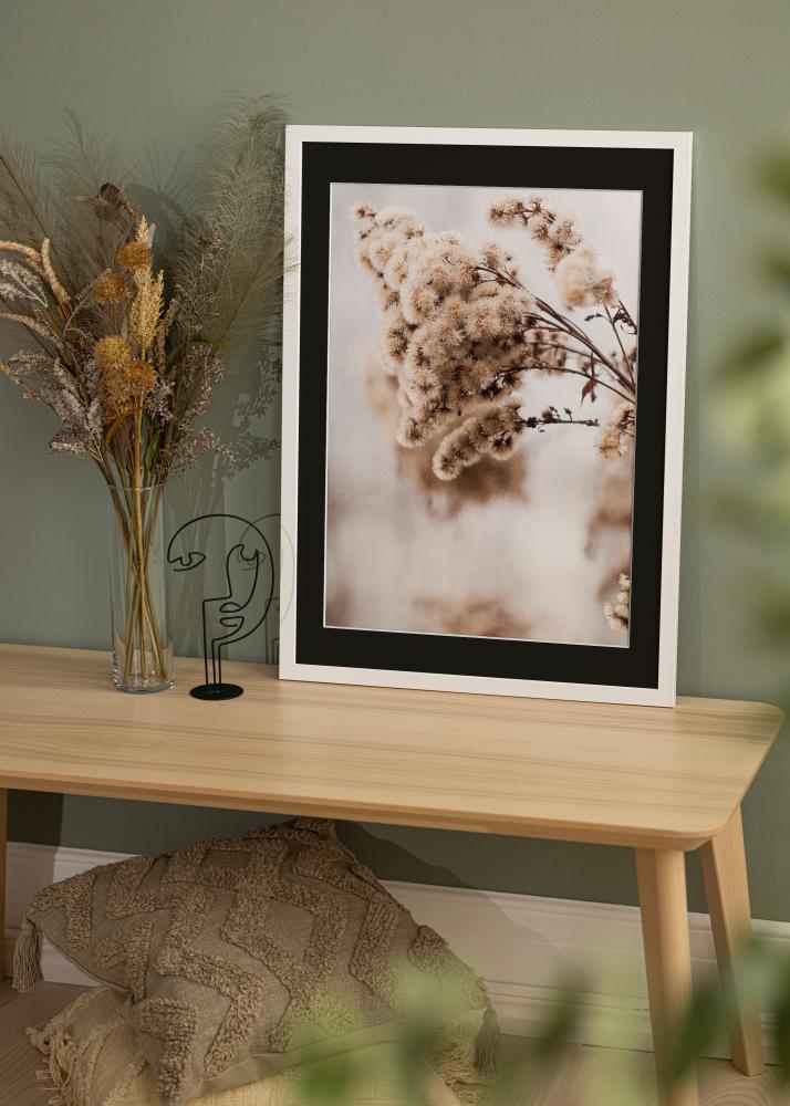 Moldura White Wood 50x100 cm - Passe-partout Preto 30x80 cm