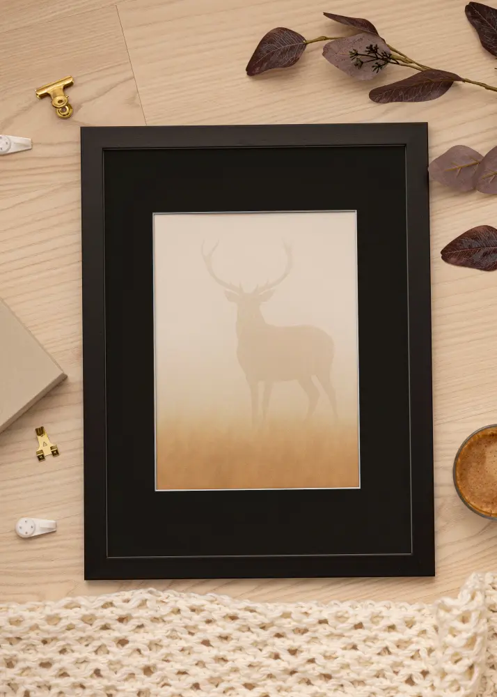 Moldura Black Wood 50x60 cm - Passe-partout Preto 37x46 cm
