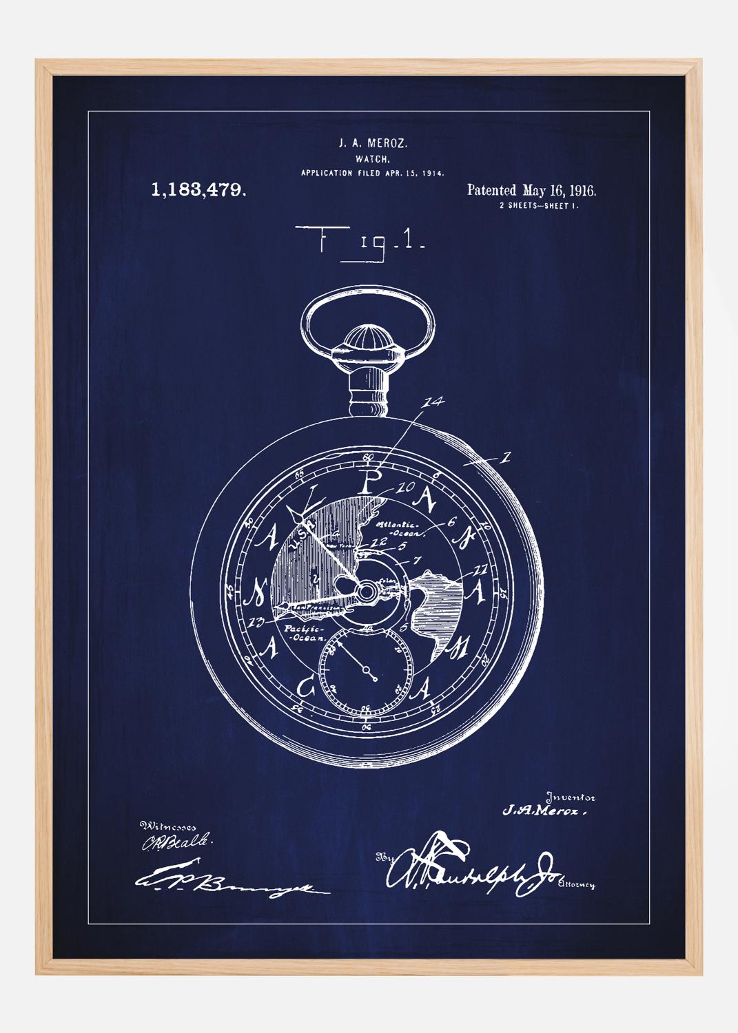Product Image for Desenho de patentes - Relógio de bolso - Azul Póster (30x40 cm)