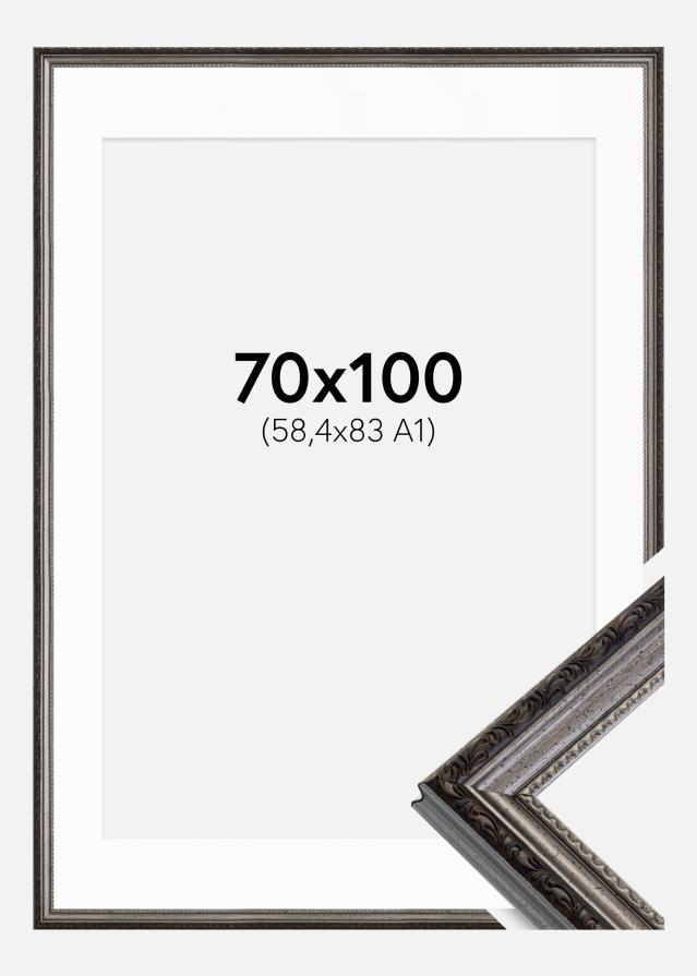 Moldura Abisko Prateado 70x100 cm - Passe-partout Branco 59,4x84 cm (A1)