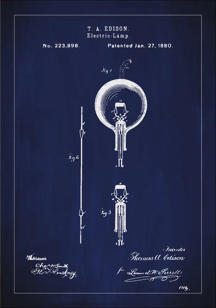 Desenho de patentes - Lâmpada B - Azul Póster