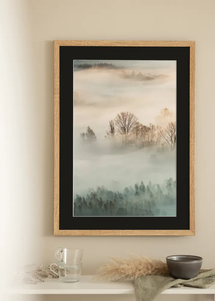 Moldura Fiorito Carvalho-claro 40x60 cm - Passe-partout Preto 32,9x48,3 cm (A3+)