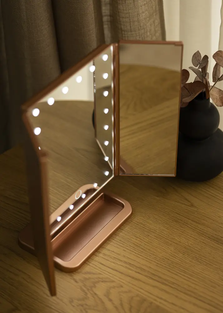 KAILA Espelho para toucador Tri-Fold Magnifying Ouro rosado 30x20 cm