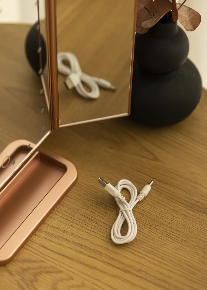 KAILA Espelho para toucador Tri-Fold Magnifying Ouro rosado 30x20 cm