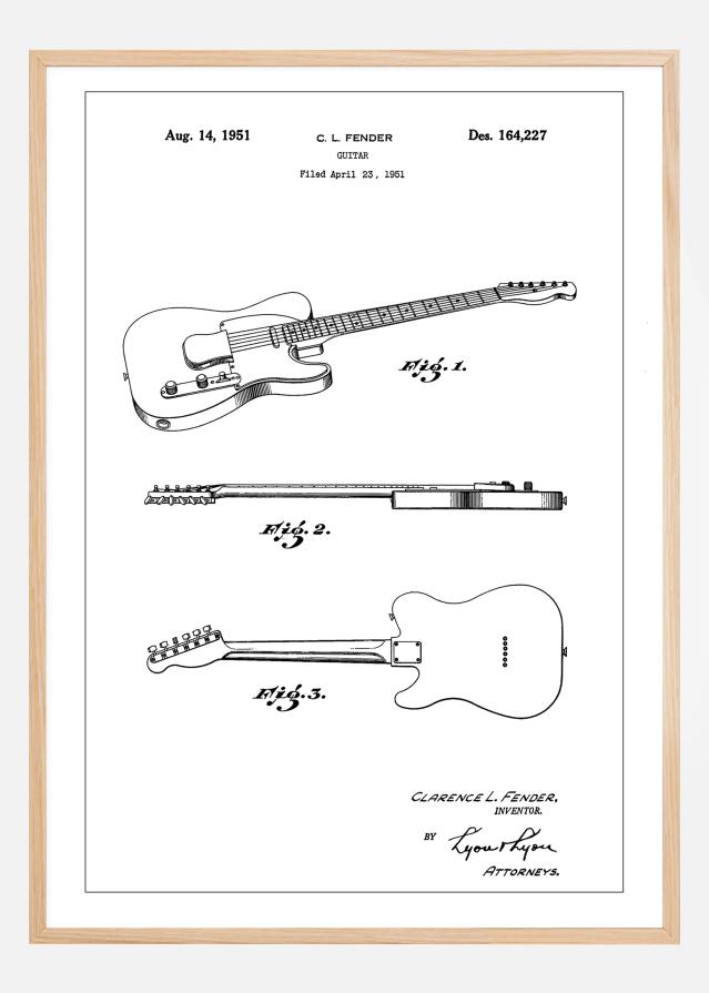 Patent Print - Guitar - White Póster