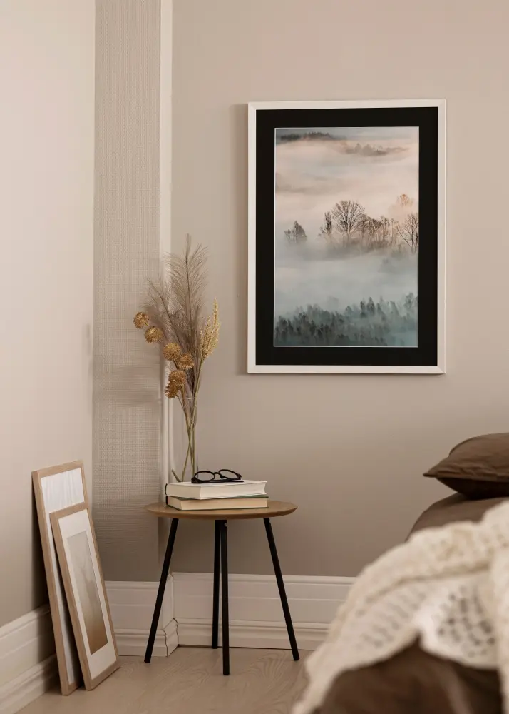 Moldura Fiorito Branco 40x50 cm - Passe-partout Preto 29,7x42 cm (A3)