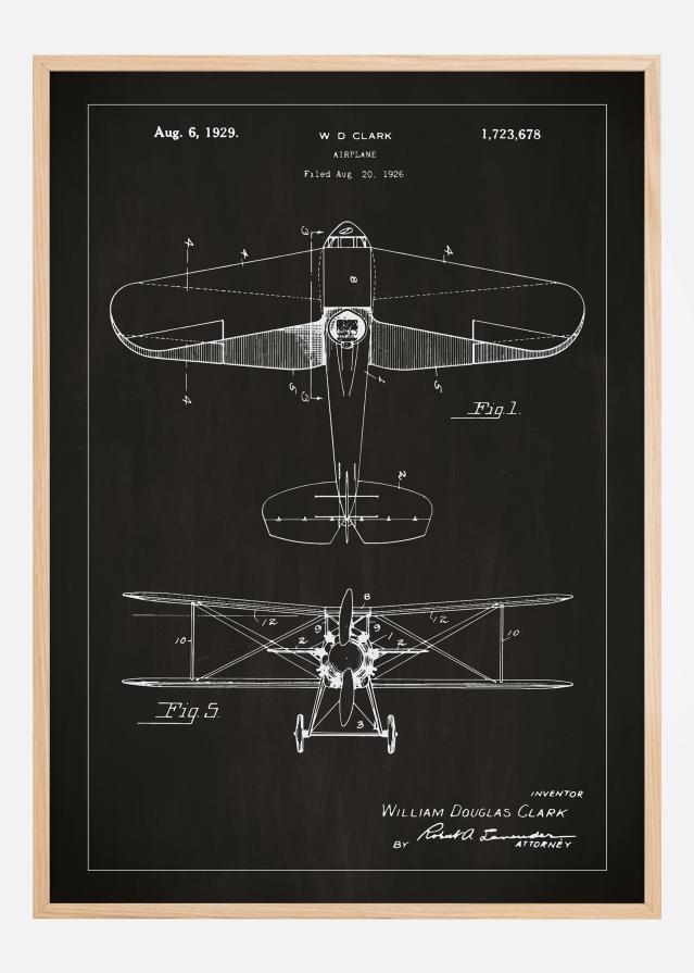 Desenho de patentes - Avião - Preto Póster
