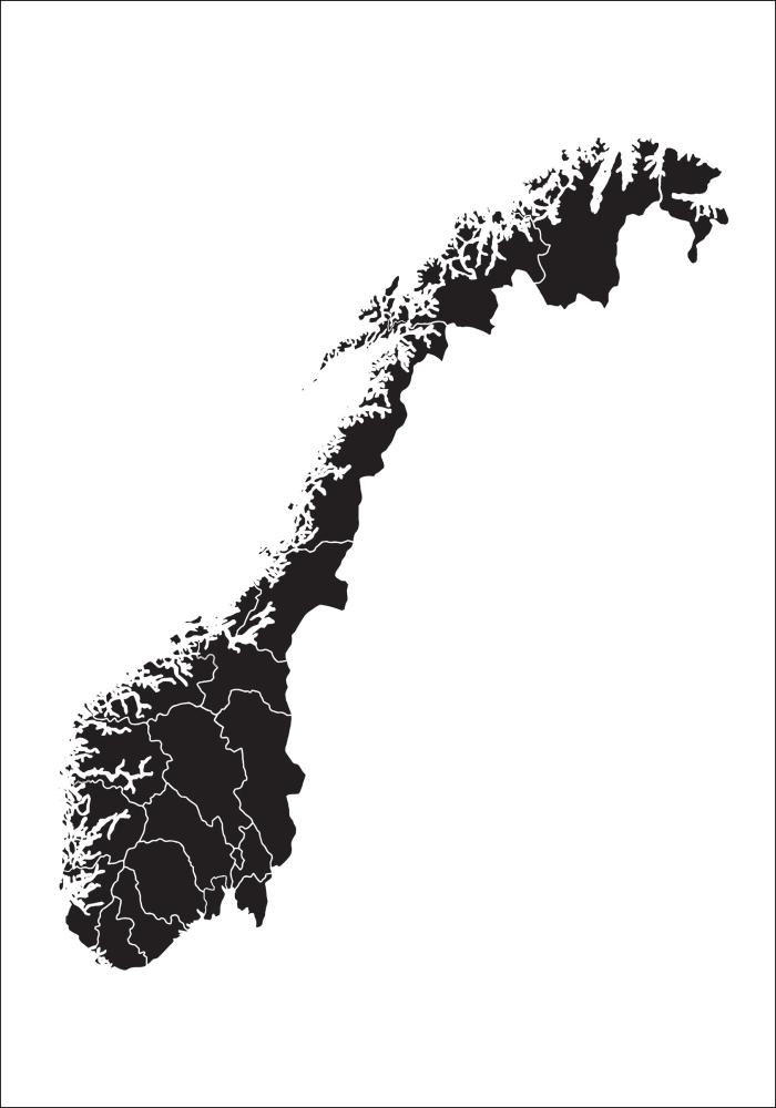 Mapa - Norge - Preto Póster