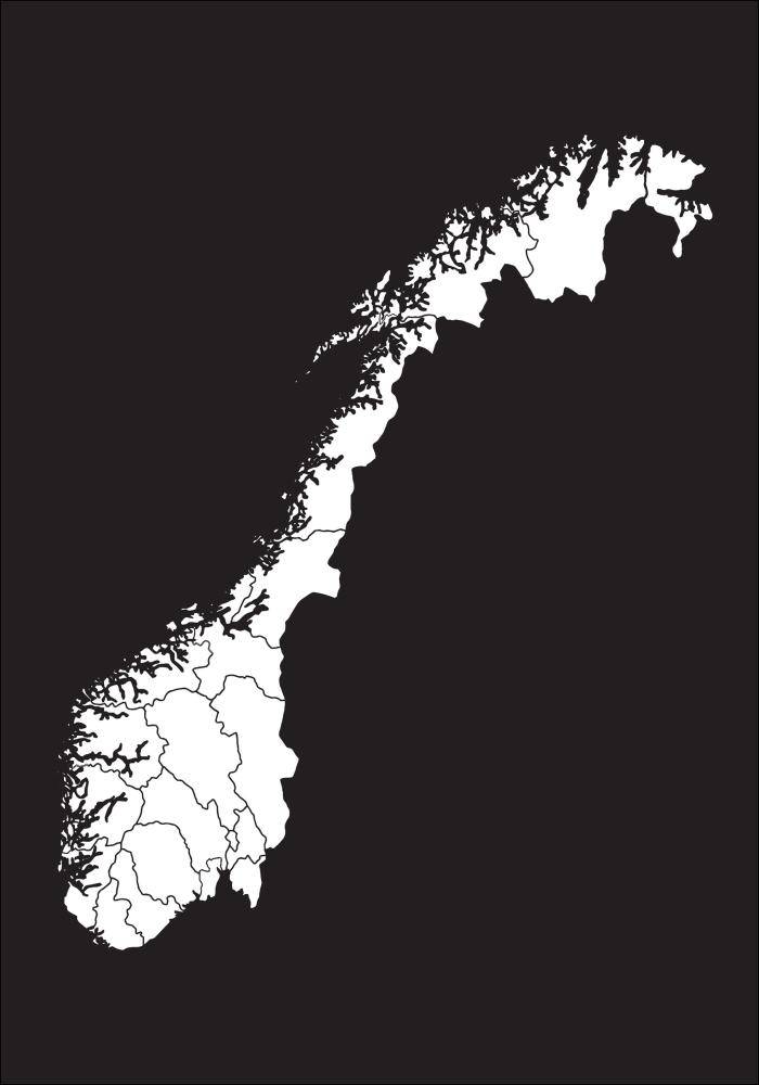 Mapa - Norge - Branco Póster