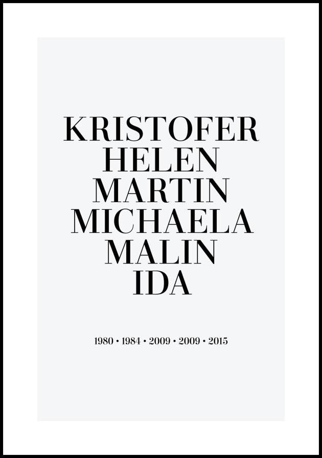Quadro de família - 6 Nome e Ano de nascimento - Cinzento