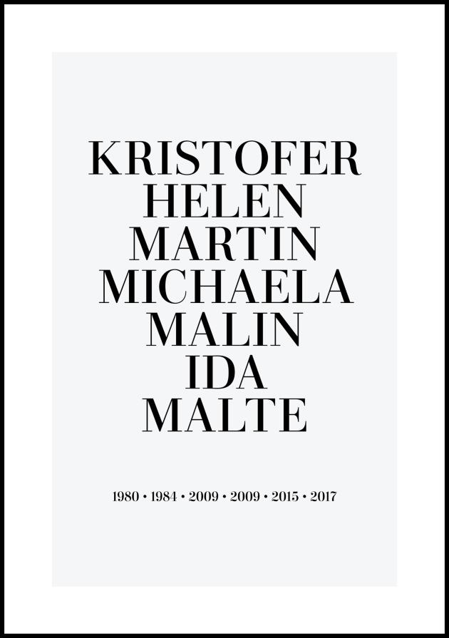 Quadro de família - 7 Nome e Ano de nascimento - Cinzento