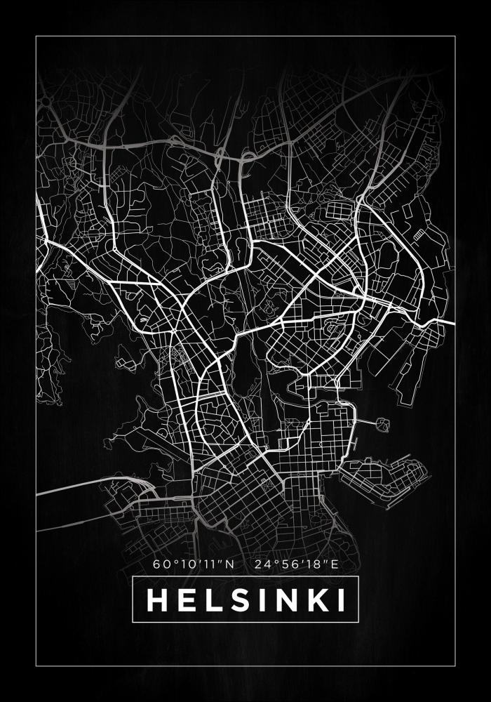 Mapa - Helsinki - Preto Póster