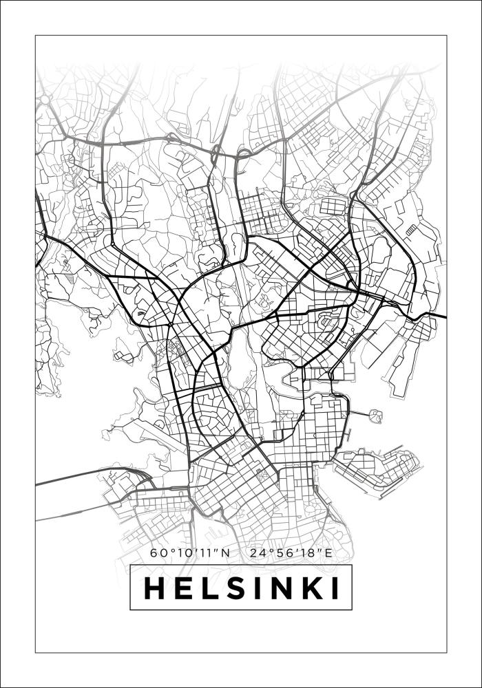 Mapa - Helsinki - Branco Póster