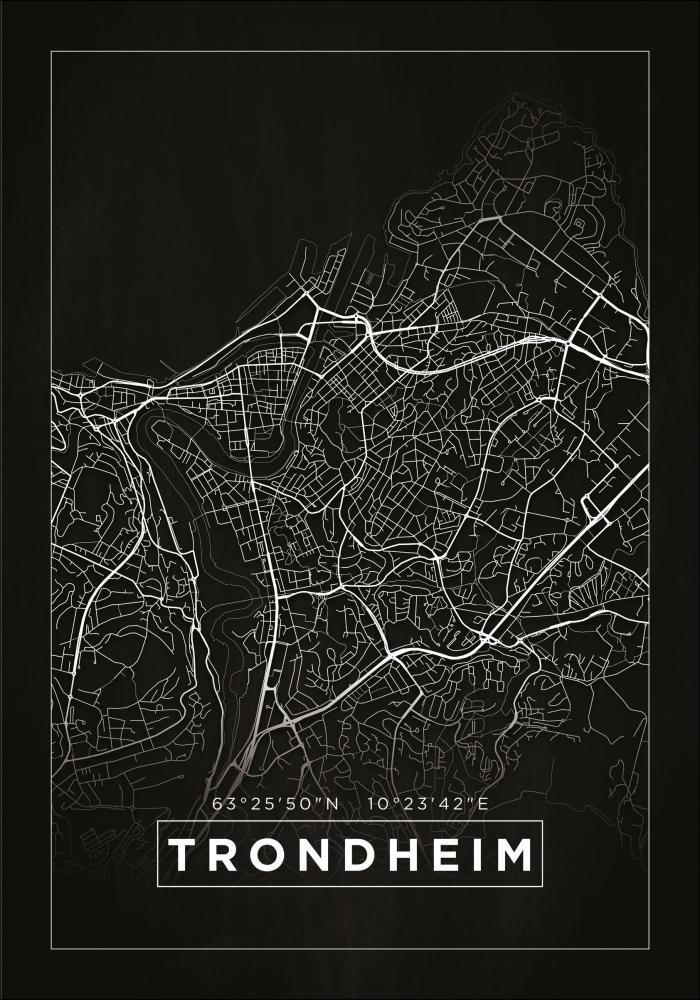 Mapa - Trondheim - Cartaz Preto