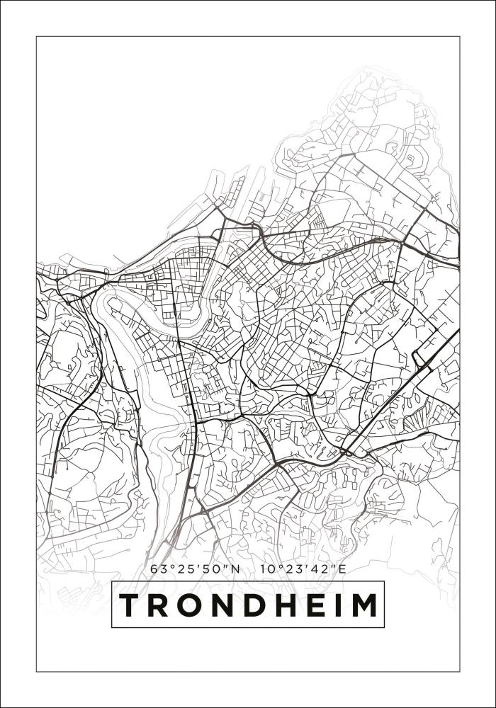 Mapa - Trondheim - Cartaz Branco