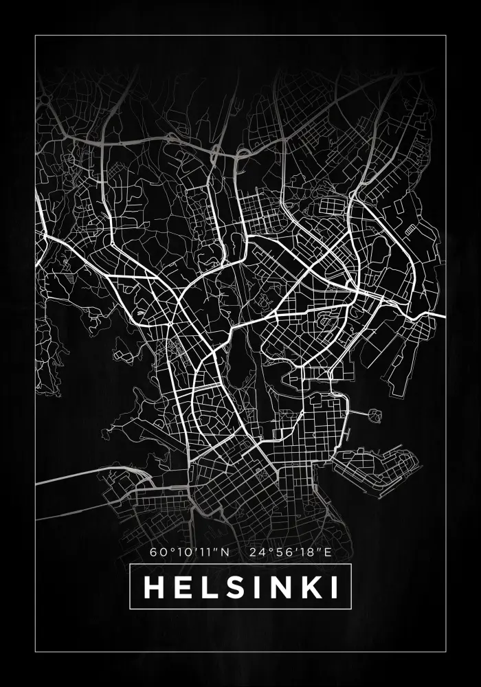 Mapa - Helsinki - Preto Póster