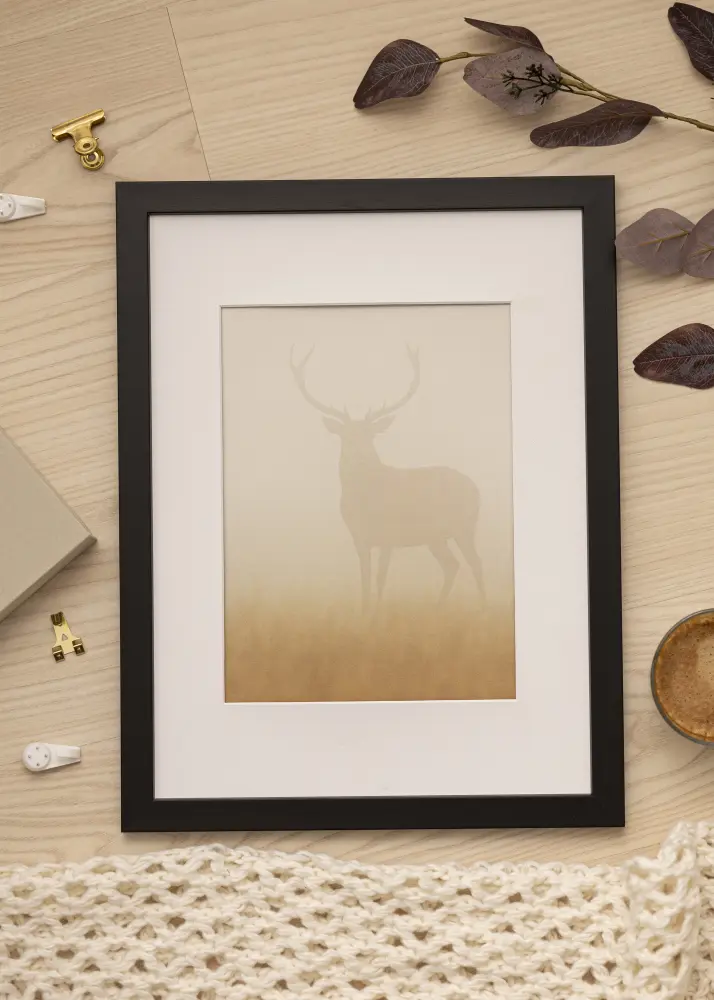 Moldura Black Wood 50x80 cm - Passe-partout Branco 41x70 cm