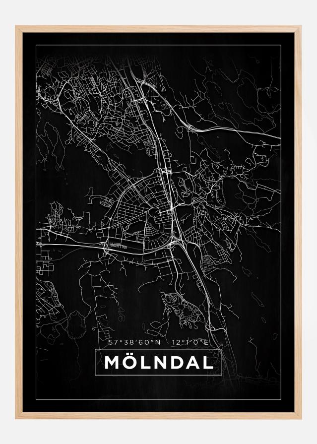 Mapa - Mölndal - Cartaz Preto