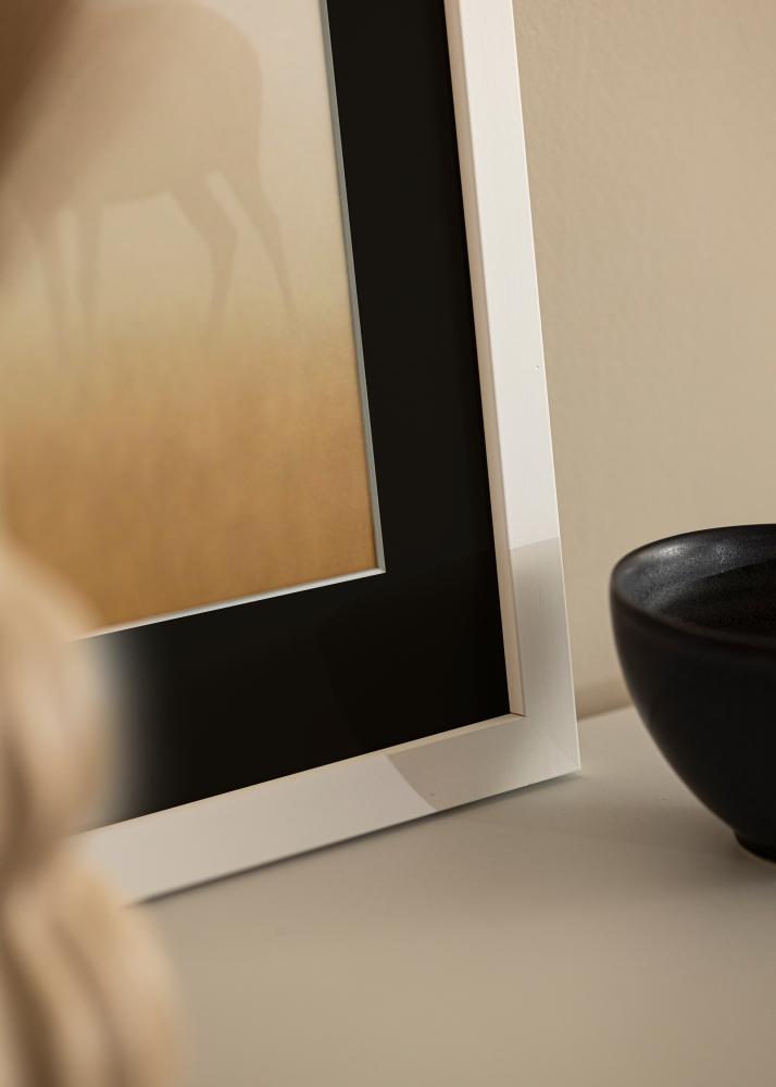 Moldura White Wood 50x100 cm - Passe-partout Preto 30x80 cm